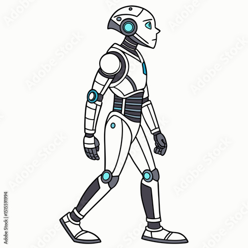 Futuristic robot walking side profile illustration