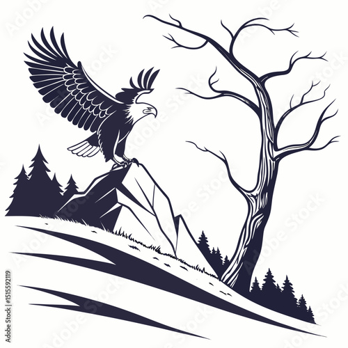 Majestic eagle soaring above mountain landscape