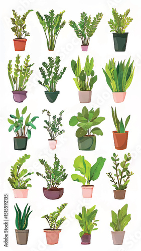 Modern Botanical Indoor Garden: Artistic Renderings of Houseplants and Potted Foliage