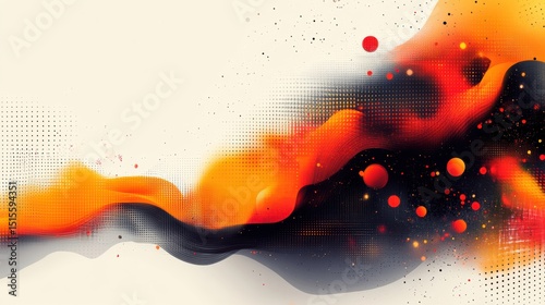 Abstract Composition with Dynamic Orange Waves and Dark Spheres on Light Backdrop Artistic Illustration