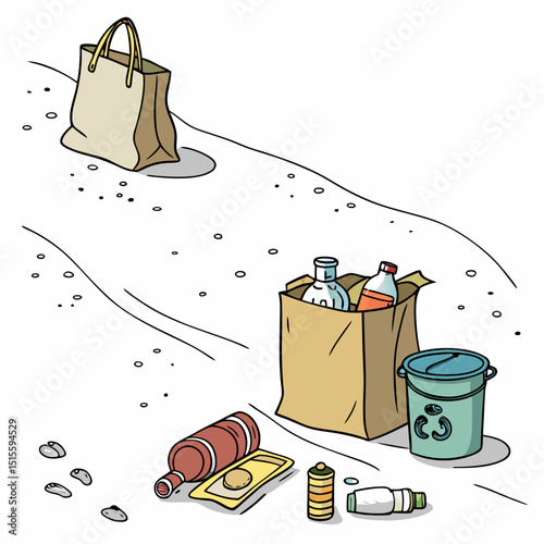 Beach litter illustration clean cutout transparent background