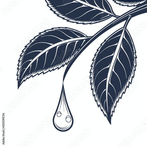 Fresh tea leaves branch with dewdrop illustration