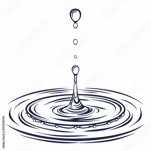 Water droplet falling creating ripples splash