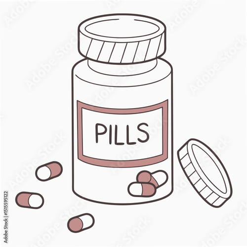 Pill bottle with capsules isolated on white background