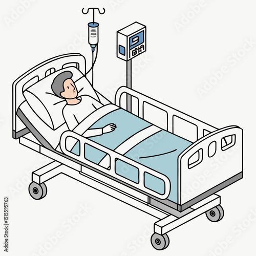 Hospital patient receiving iv drip treatment in bed