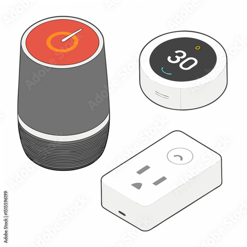 Smart home devices isometric illustration transparent background