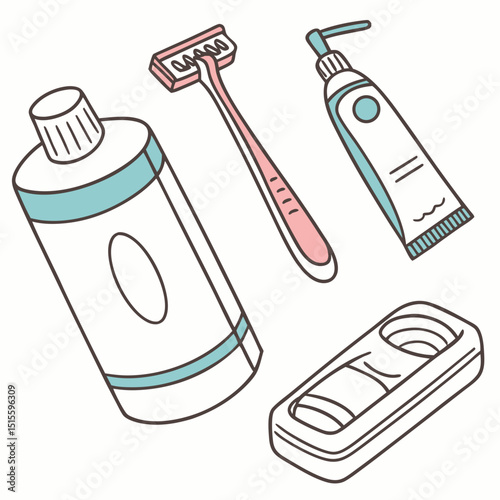 Professional bathroom essentials cutout illustration on white