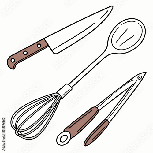 Kitchen utensils cooking tools whisk knife spoon tongs