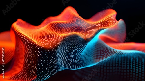 Abstract digital design with vibrant orange and teal color scheme.