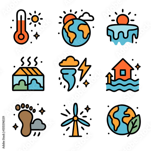 Contains climate change icons. Suitable for environmental presentations, educational materials, reports, and social media posts about climate change awareness.