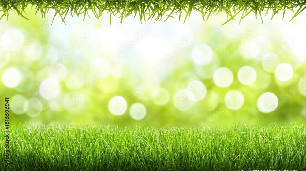 Obraz premium Green Meadow and Bokeh: A serene composition of fresh green grass framed by bokeh effect, creating a sense of peace and tranquility, inviting the viewer into a moment of pure natural serenity.