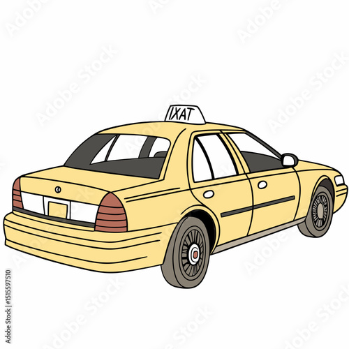 Yellow taxi cab cutout, isolated on white background