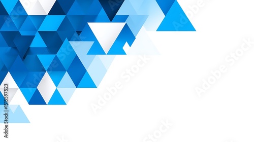 Abstract blue triangle geometric structure with clean white space at top-left corner for data or text overlay. Modern minimal design background for business or tech use.