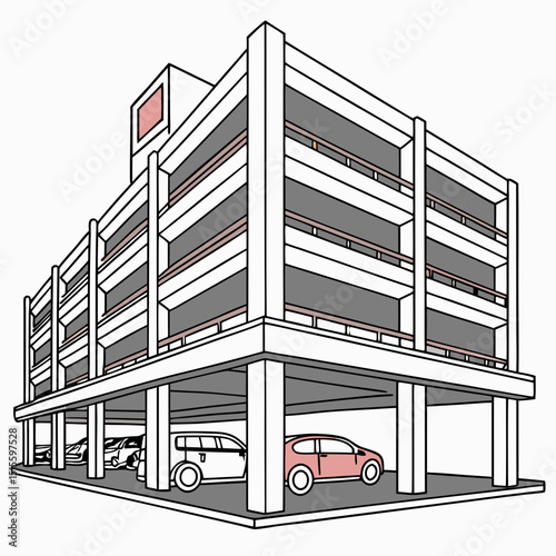 Multilevel parking garage illustration cars transparent background