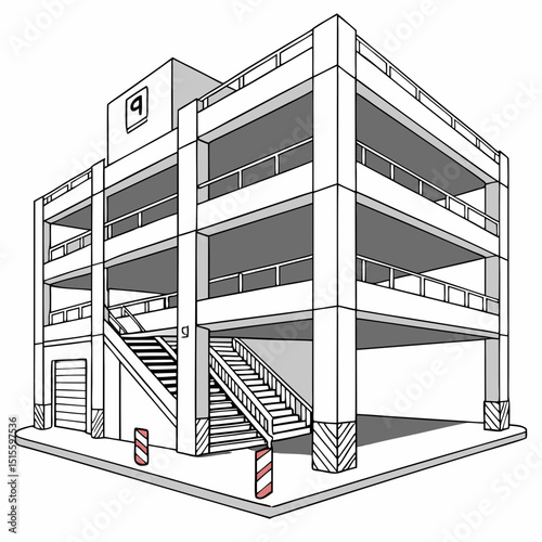 Multilevel parking garage isometric illustration clean cutout