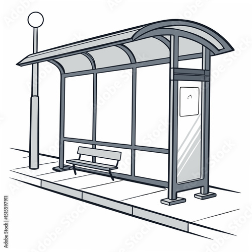 Clean cutout bus stop illustration transparent background