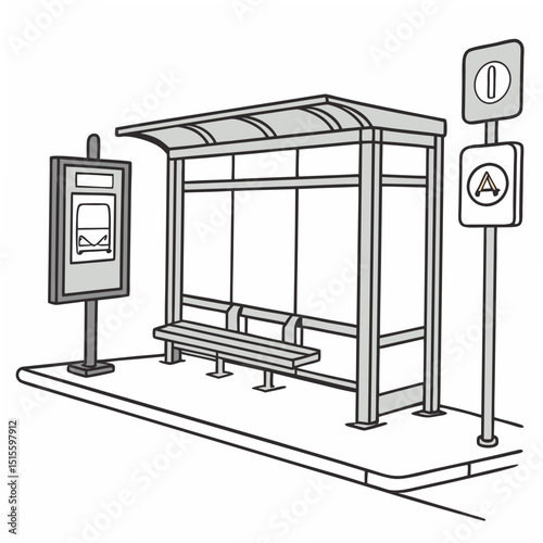 Clean cutout bus stop illustration transparent background