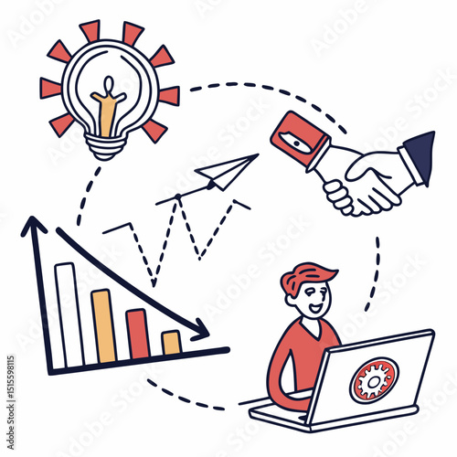 Businessperson working on laptop, idea, deal, and graph