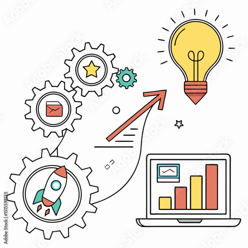 Business growth strategy gears startup idea laptop