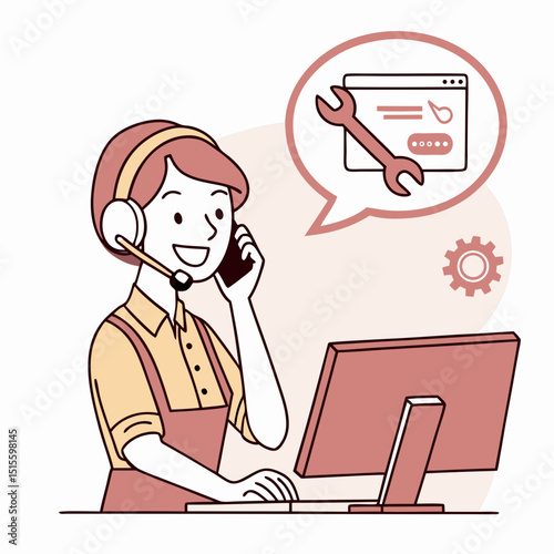 Happy customer service agent solving tech issue