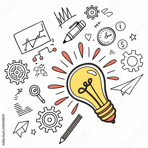 Bright idea concept illustration,  isolated lightbulb design element