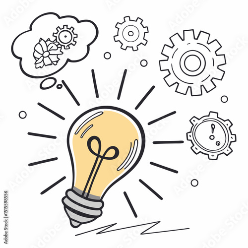 Bright idea light bulb gears innovation concept design