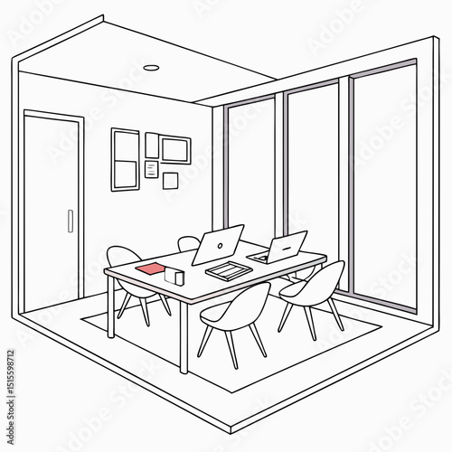 Modern office meeting room isometric illustration transparent background