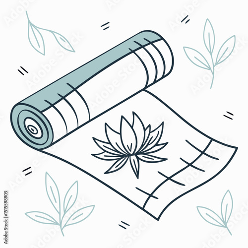 Rolled yoga mat with lotus flower design