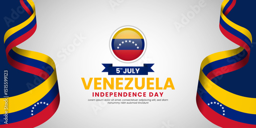 Venezuela Independence day banner background 5th of July design element with realistic waving flag