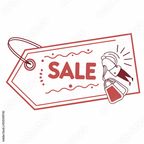 Big sale tag excited shopper carrying bags