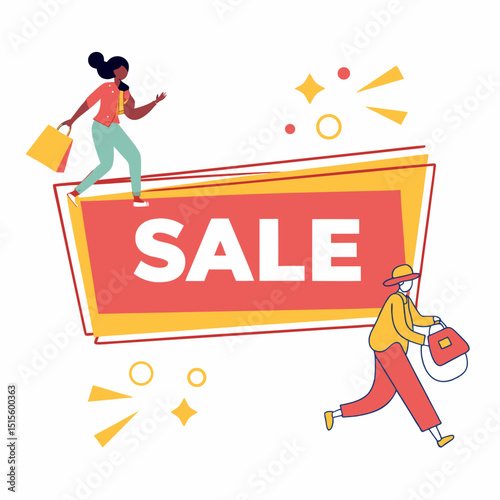 Big sale event happy shoppers shopping bags