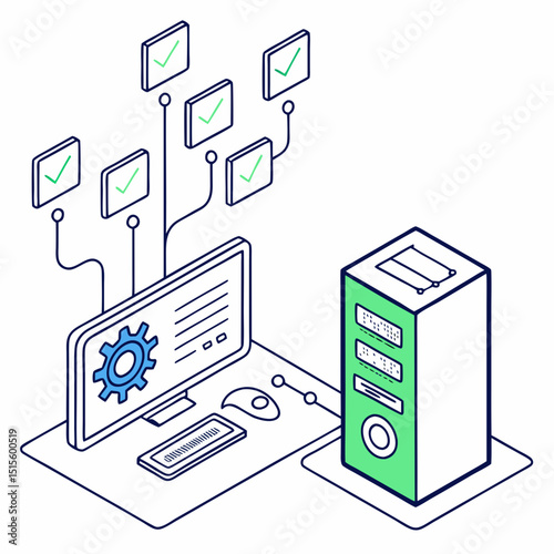 Professional isometric computer system checkmarks design element