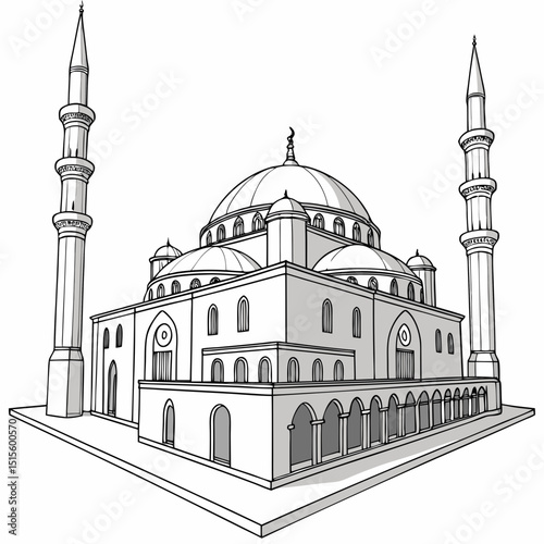 Majestic mosque architectural line drawing illustration