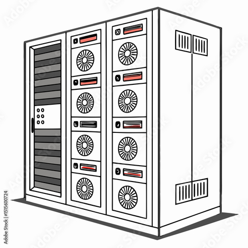 Professional server rack illustration transparent background