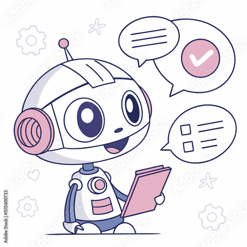 Cute robot assistant completing tasks checklist