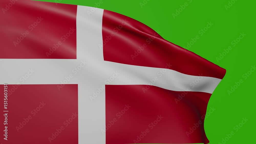 Animated flag of Denmark waving on green screen. Danish flag waving in the wind. Animated flag of Denmark waving on green screen. Danish flag waving in the wind.