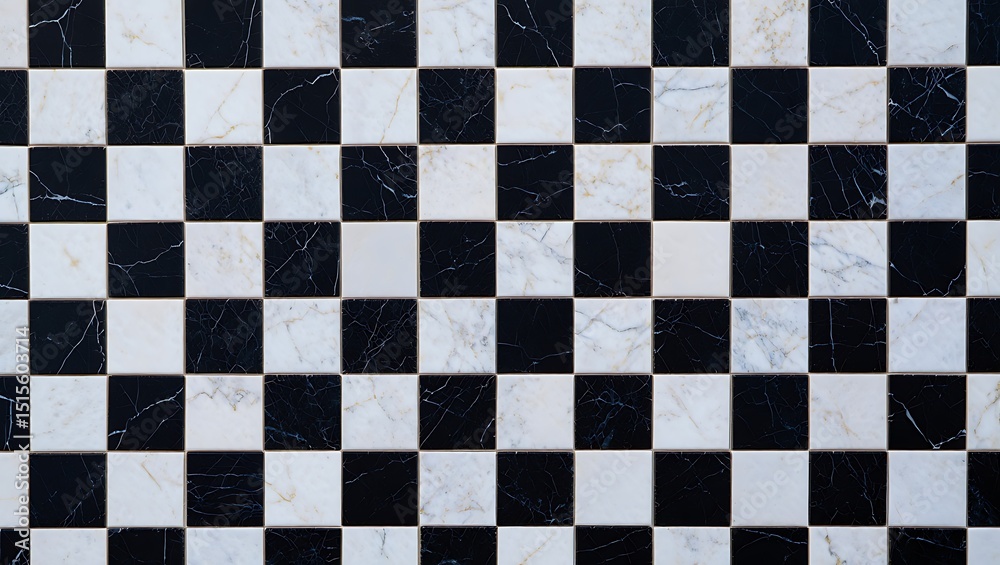 Fototapeta premium Checkerboard Pattern Marble Texture Black and White Stone Tiles Background