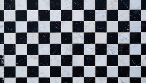 Checkerboard Pattern Marble Texture Black and White Stone Tiles Background