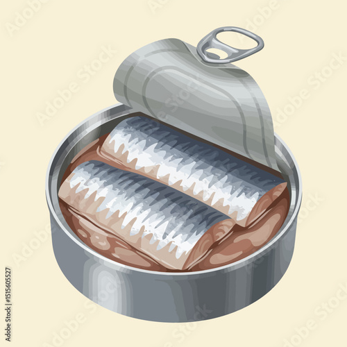 Open Can of Herring in Oil Ready to Eat Food
