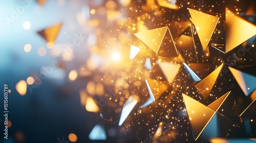 Abstract geometric shapes in gold and dark tones.