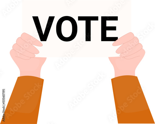 Hands Holding Vote Sign, Simple Graphic Illustration, Democracy Concept.
