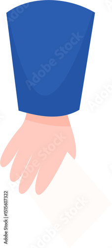 Cartoon hand with a blue sleeve reaching down.