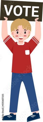 Boy Holding Vote Sign, Civic Engagement Illustration