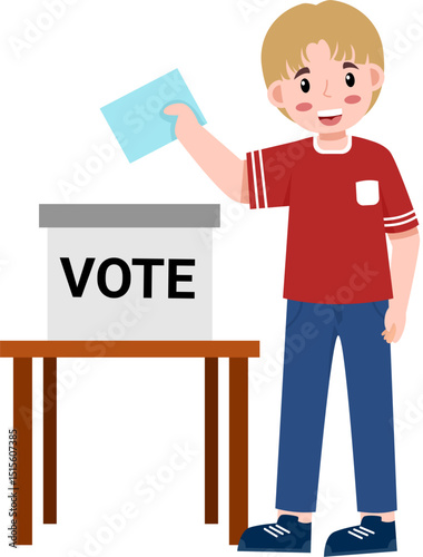 Cartoon Boy Casting Vote: Civic Duty, Democratic Process, Illustration.