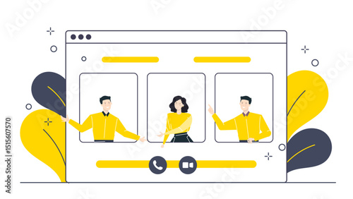 Video call showing three people chatting. Ideal for technology blogs, online communication articles, and web conferencing platforms promotions.