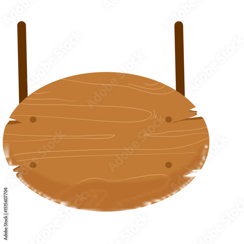 Oval Wooden Sign, Hanging, Brown Texture, Rustic Style, Cartoon, Simple Illustration.