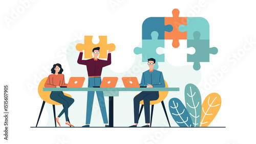 Suitable for teamwork, collaboration, business concepts. Three individuals focused on accomplishing a common goal, working harmoniously in unison.