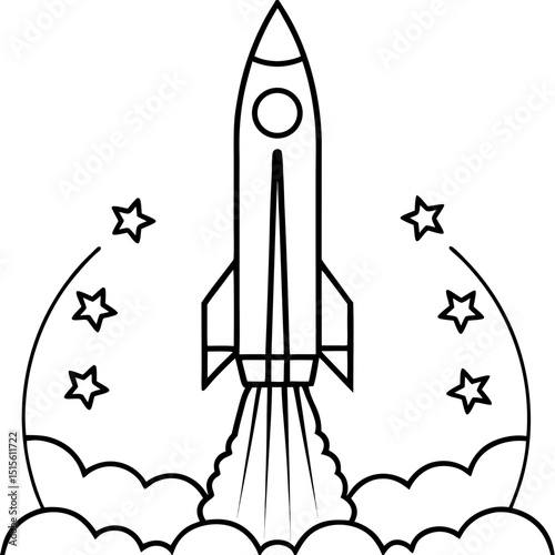 Rocket Launching into Space Vector Icon Illustration