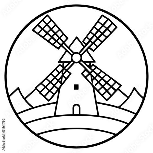 Minimalist Windmill Vector Illustration Clean Line Art