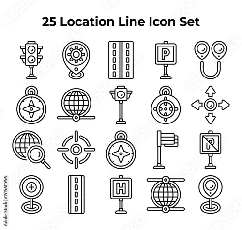 location related line drawings form an icon set.